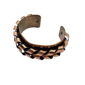 Vintage Copper & Black Woven Chain Cuff Bracelet Adjustable Boho Chic Statement